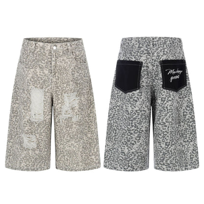 Leopard Print Distressed Denim Shorts For Women | MuddyStock Originals