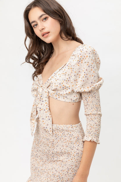 Front Tie Woven Printed Top For Women