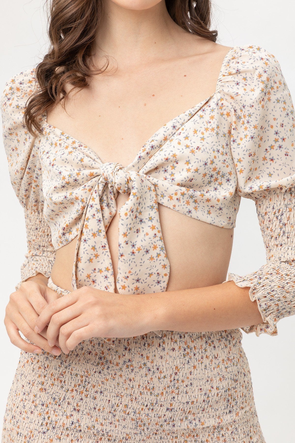 Front Tie Woven Printed Top For Women