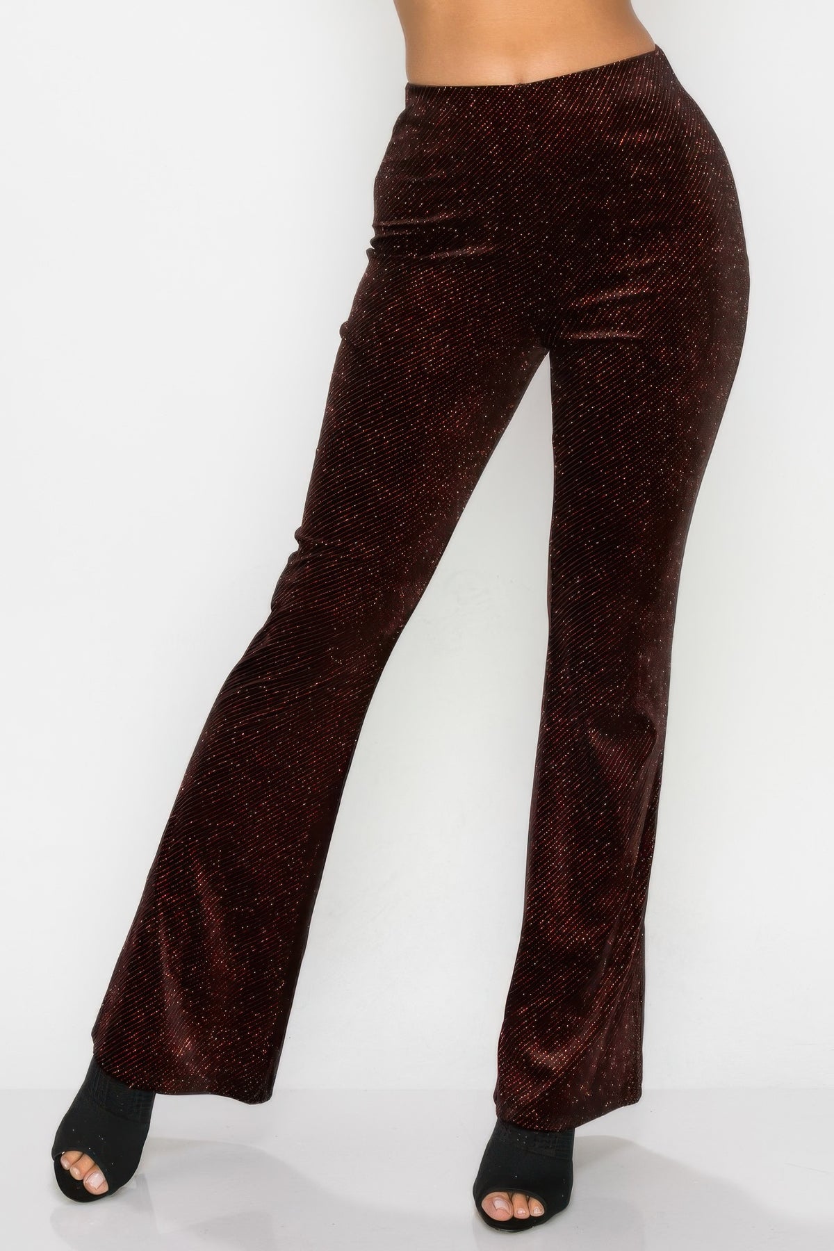Glittery Flare High-rise Elastic Pants For Women L