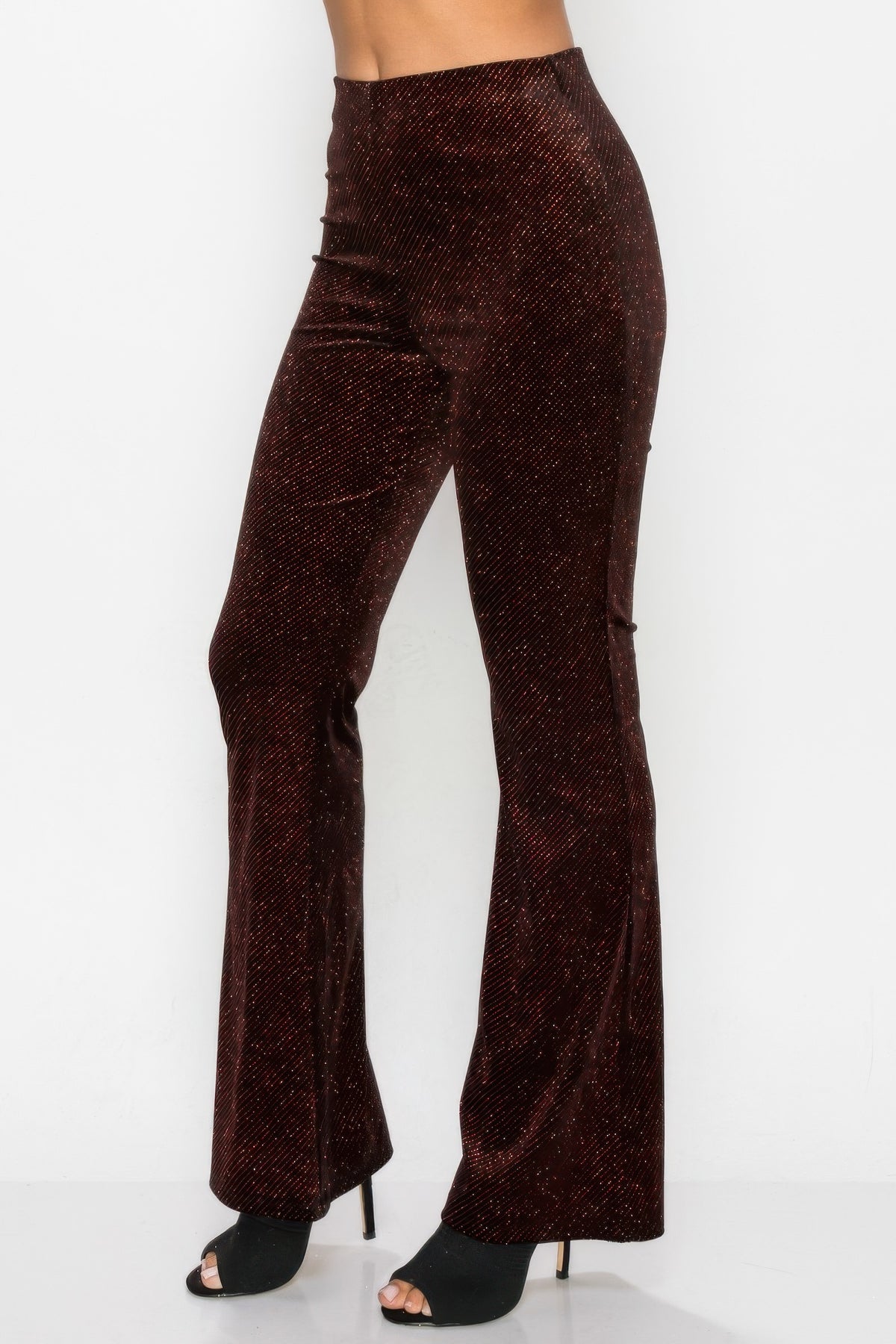 Glittery Flare High-rise Elastic Pants For Women