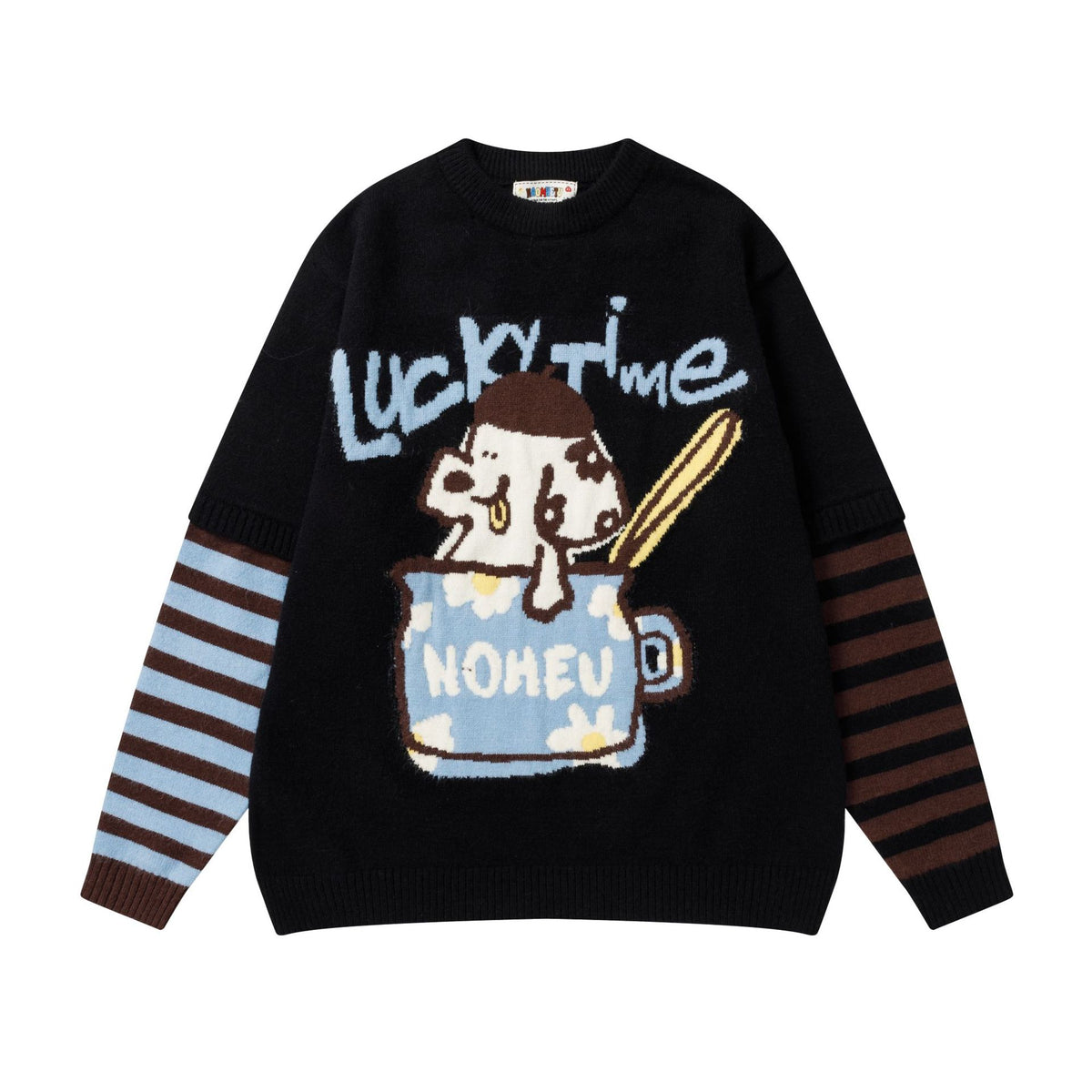Fake two puppy jacquard sweater for men and women | MuddyStock Originals Black