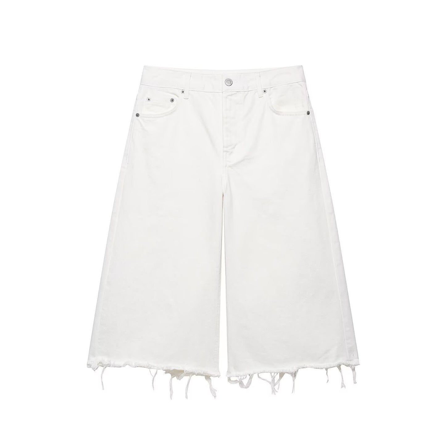 Style Raw Hem Denim Casual Shorts for Women White