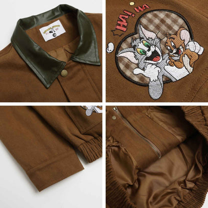 Fun Cartoon Embroidered Turn-Down Collar Jacket For Men | MuddyStock Originals
