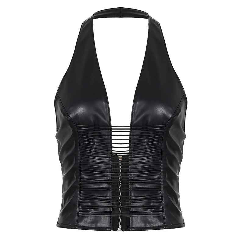 Hanging neck slimming strap sleeveless top for women | MuddyStock Originals Black MuddyStock