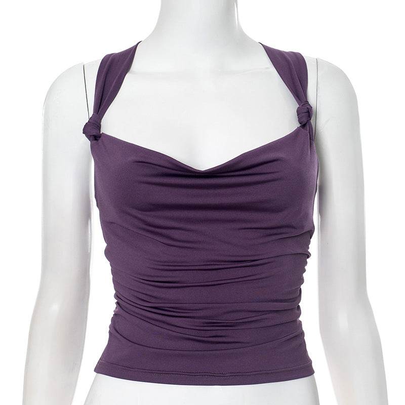 Women's Summer Pleated Cross-Back Short Crop Tank Top | MuddyStock Originals Gray Purple MuddyStock