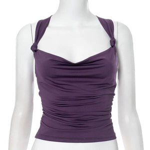 Women's Summer Pleated Cross-Back Short Crop Tank Top | MuddyStock Originals Gray Purple