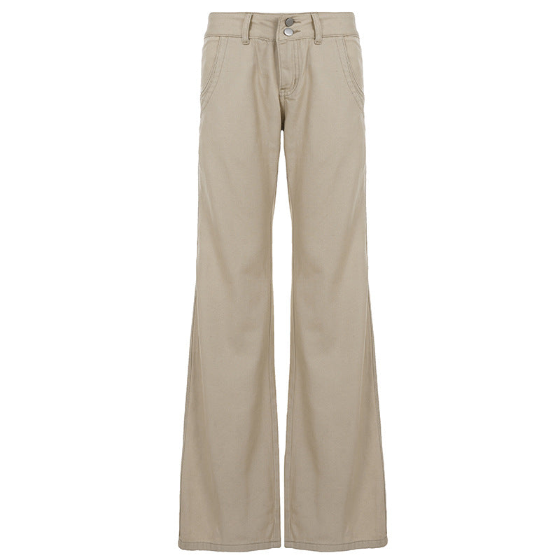 Retro khaki high waisted straight leg jeans for women Khaki