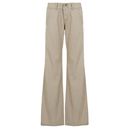 Retro khaki high waisted straight leg jeans for women Khaki