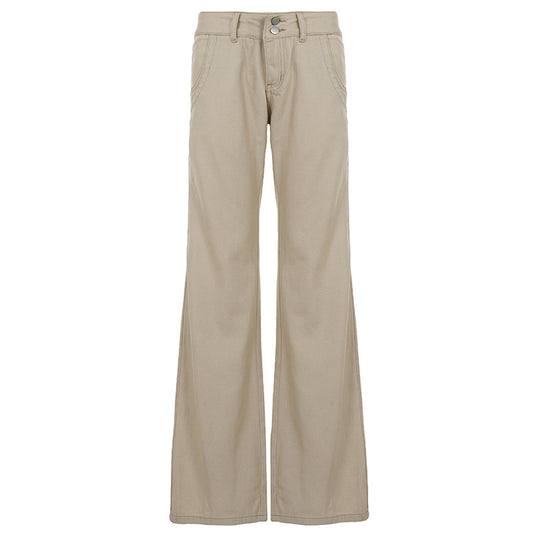 Retro khaki high waisted straight leg jeans for women Khaki