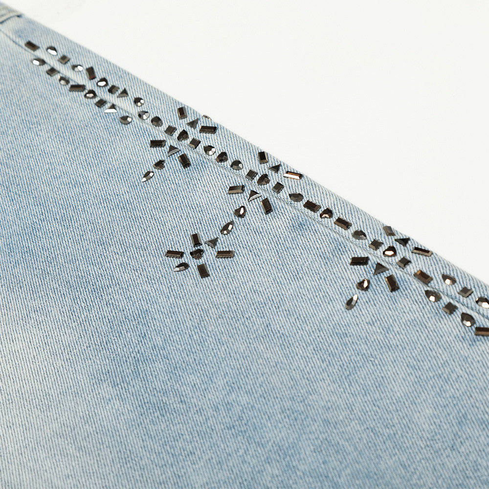 Stamping decorative wide leg denim pants for women | MuddyStock Originals