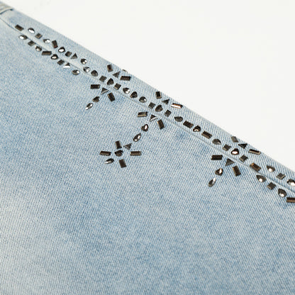 Stamping decorative wide leg denim pants for women | MuddyStock Originals