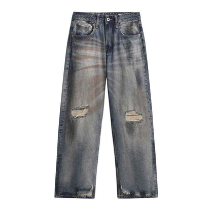 Ripped worn dirty straight leg jeans for men | MuddyStock Originals Blue