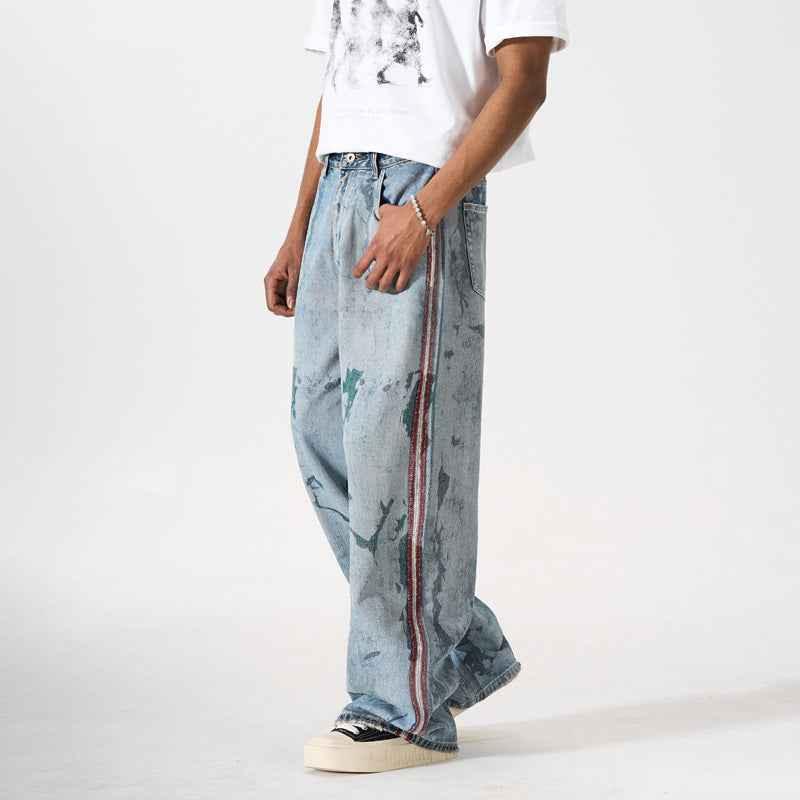Streetwear Splash Paint Patchwork Straight Leg Jeans For Men | MuddyStock Originals