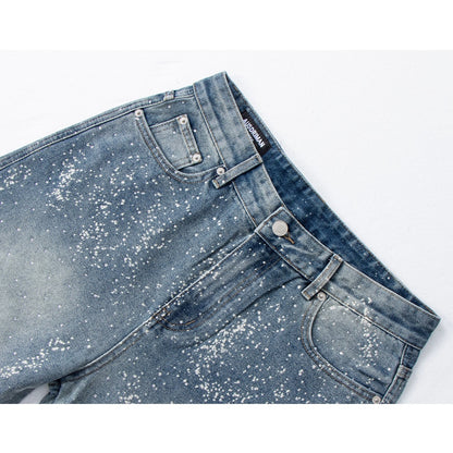 Streetwear Y2K Spray Paint Galaxy Design Rhinestone Straight Leg Jeans For Women | MuddyStock Originals