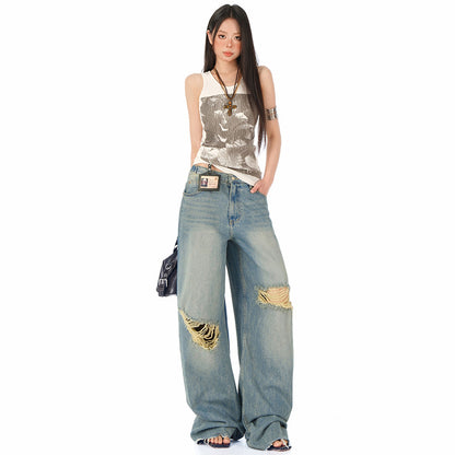 Women's Distressed Straight High Waist Loose Wide Leg Pants | MuddyStock Originals MuddyStock