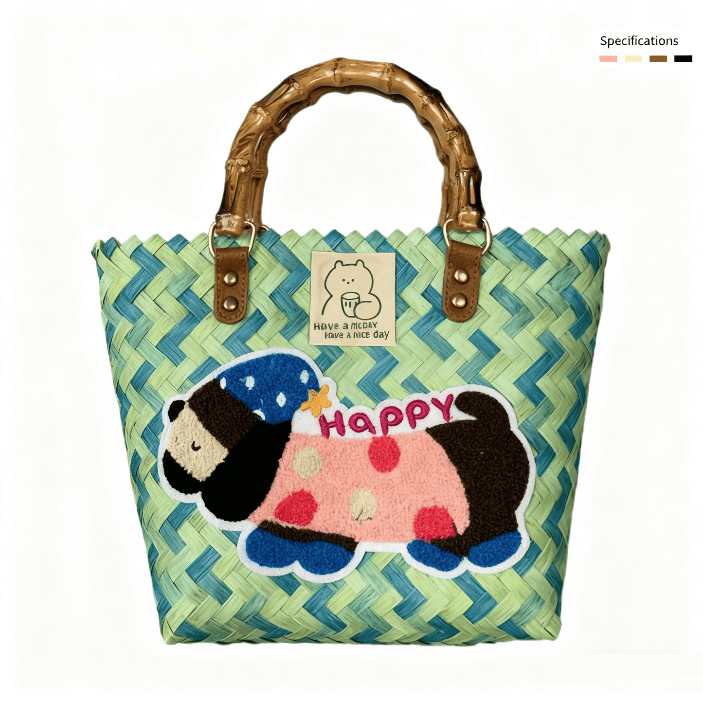 Large capacity sausage dog hand woven cabbage basket bag Bamboo Node - Monet's Garden Happy Dog