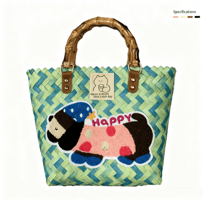 Large capacity sausage dog hand woven cabbage basket bag Bamboo Node - Monet's Garden Happy Dog