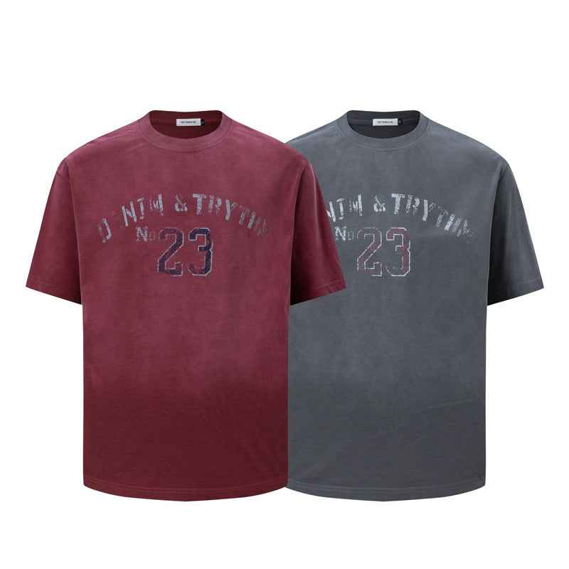 Washed vintage letter printed short sleeved T-shirt for men | MuddyStock Originals