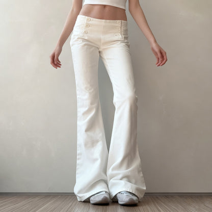 Low waist slimming and slightly flared white stretch jeans