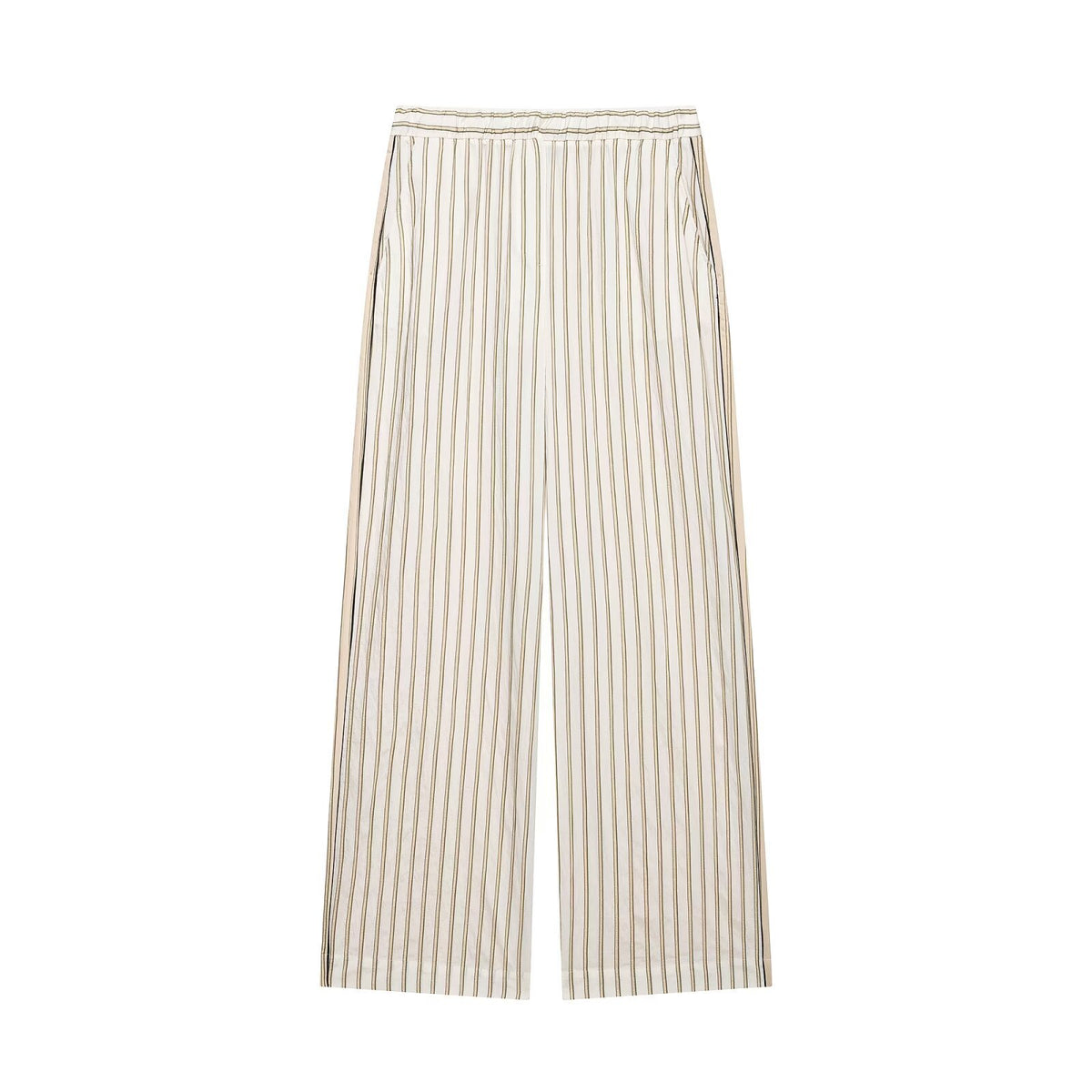 Color blocking lapel striped shirt+pants set