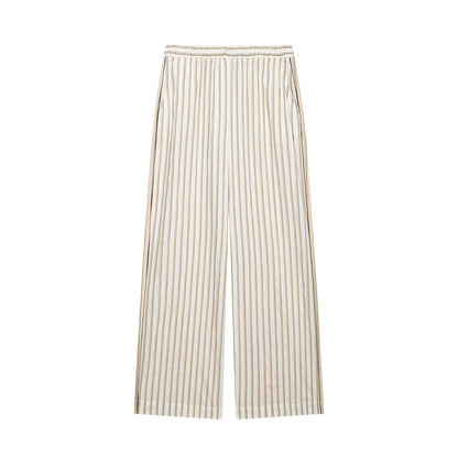 Color blocking lapel striped shirt+pants set