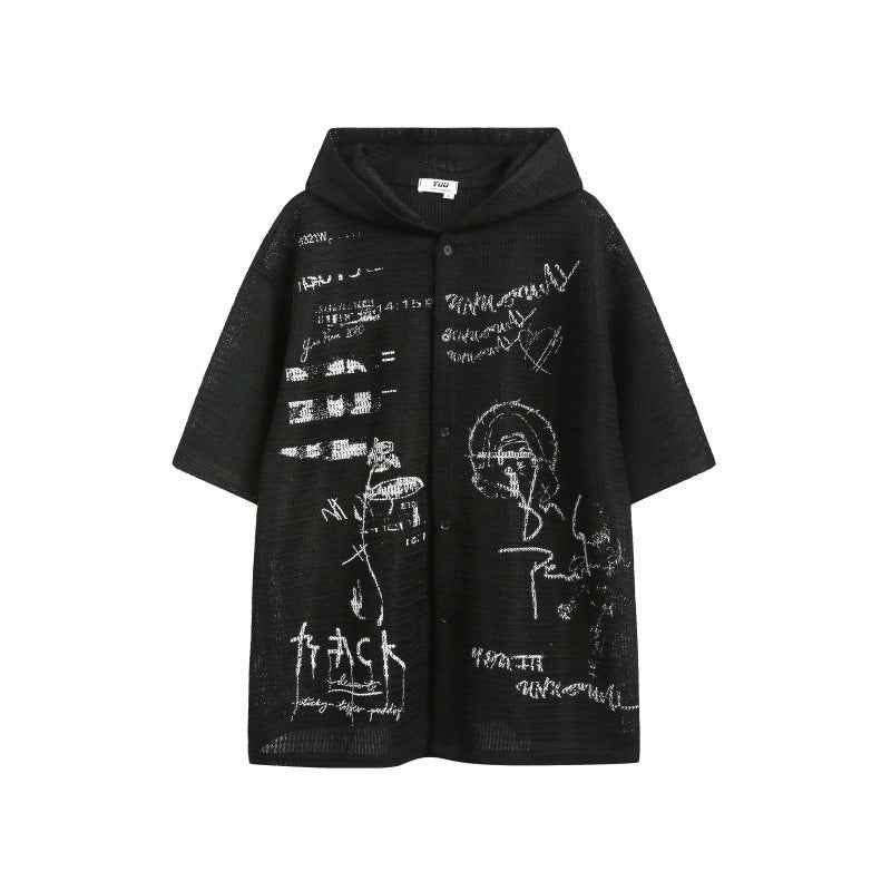 Hand drawn graffiti men's and women's loose hooded shirt | MuddyStock Originals Black MuddyStock