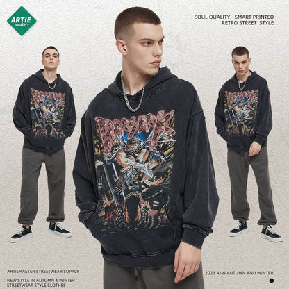 Printed cartoon retro distressed men's hoodie | MuddyStock Originals MuddyStock