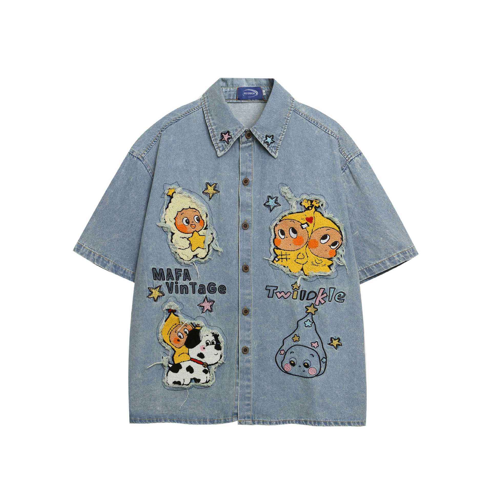 Cartoon doll embroidered short sleeved shirt for women | MuddyStock Originals