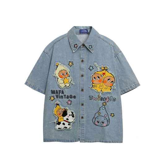 Cartoon doll embroidered short sleeved shirt for women | MuddyStock Originals