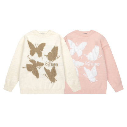 Butterfly jacquard round neck knitted sweater for women | MuddyStock Originals MuddyStock