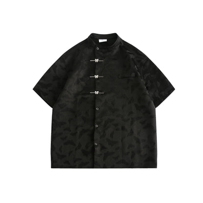 Short sleeved metal button men's shirt T-shirt