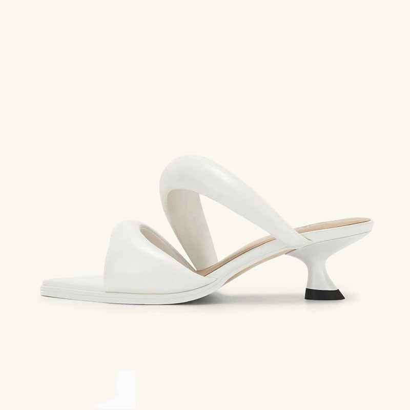 Women's Thick Strip Design High Heel Slippers white eprolo