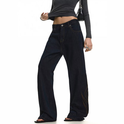 Vintage Tribal Embroidery Slim Fit Flared Denim High Waist Zipper Jeans