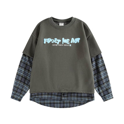 Plaid Splicing Fake Two-Piece Loose Hoodie For Men And Women| MuddyStock Originals Gray MuddyStock