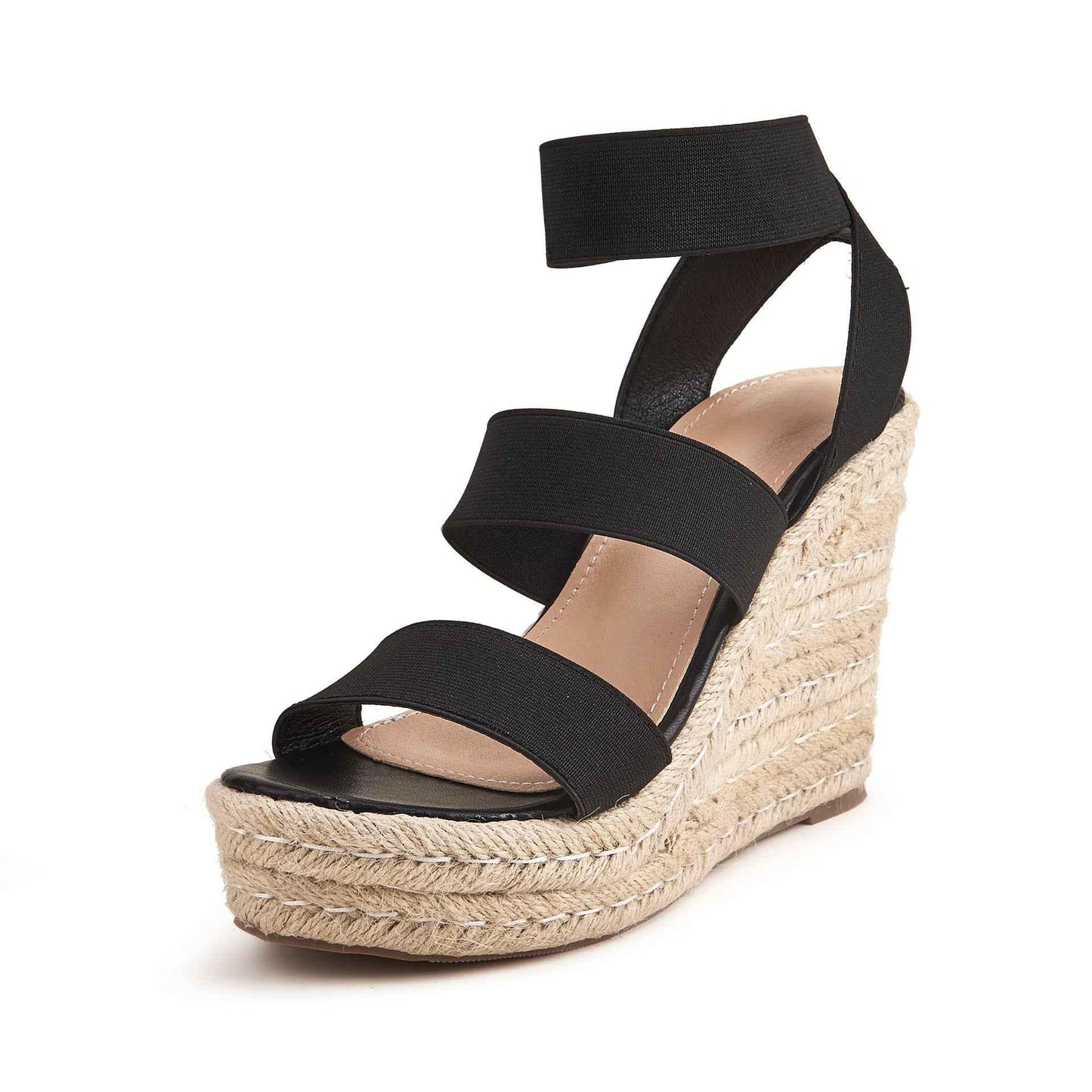 Hemp Rope Bottom High Heel Wedge Sandals black