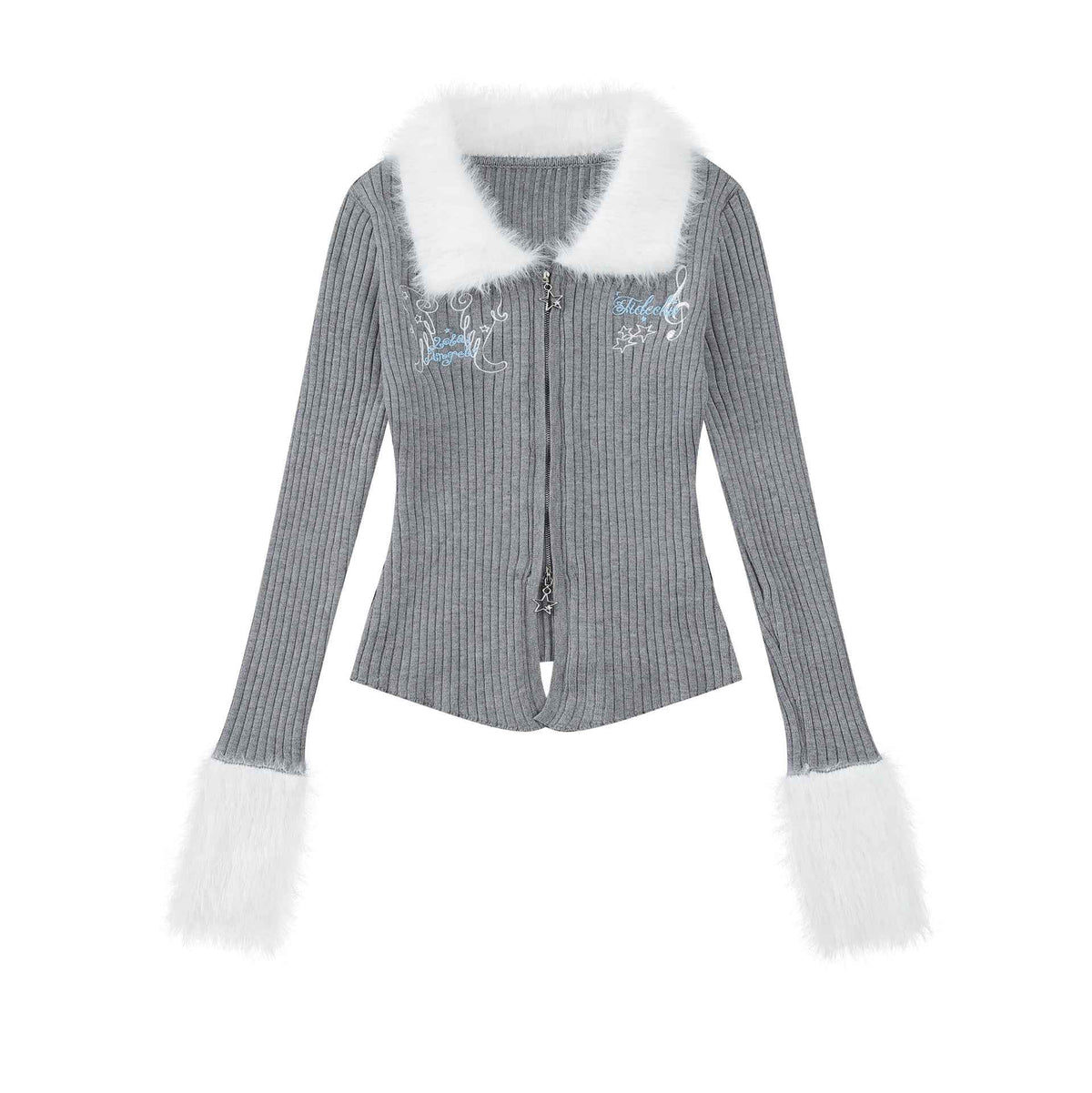 Women's Ribbed Sweater with Double Zipper | MuddyStock Originals Gray