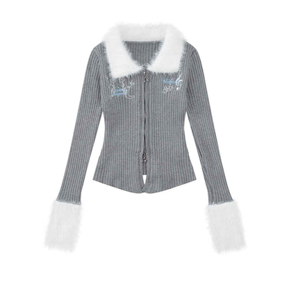 Women's Ribbed Sweater with Double Zipper | MuddyStock Originals Gray