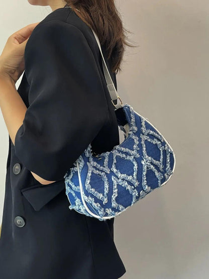 Raw Edge Cloth Shoulder Bag For Women | MuddyStock Originals Peacock Blue One Size