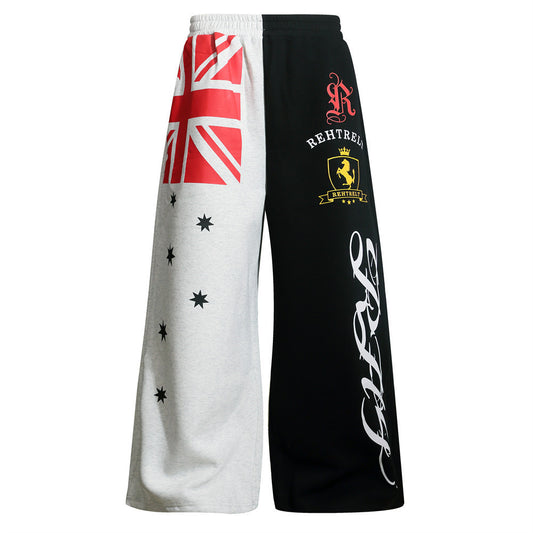 Men's Wide-Leg Sweatpants Hip Hop Streetwear Cursive Letter Star Print Casual Color Block Track Pants
