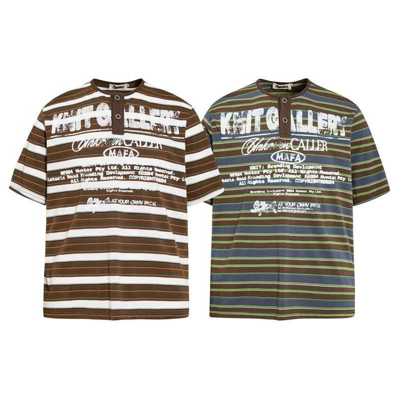 Contrast striped Henry collar short sleeved T-shirt for men | MuddyStock Originals