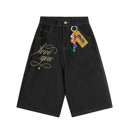 Letter towel embroidered washed shorts for women | MuddyStock Originals Black