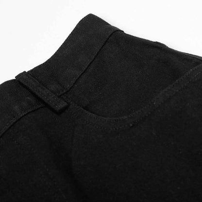 Embroidered wide leg denim curved knife pants