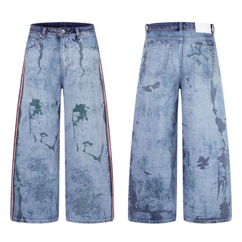 Streetwear Splash Paint Patchwork Straight Leg Jeans For Men | MuddyStock Originals