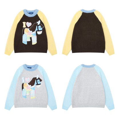 Color blocking pony pattern sweater for women | MuddyStock Originals
