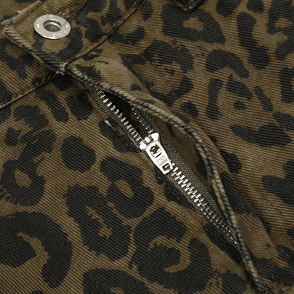 Leopard print denim seven quarter shorts