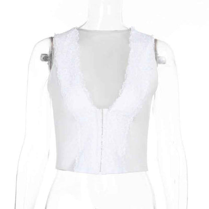 V-neck lace hook and loop top for women | MuddyStock Originals White MuddyStock