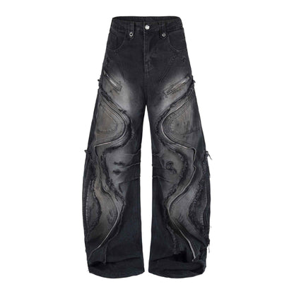Deconstructing frayed washed loose jeans for men and women | MuddyStock Originals Black
