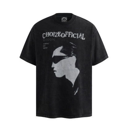 Character print distressed short sleeved shirt