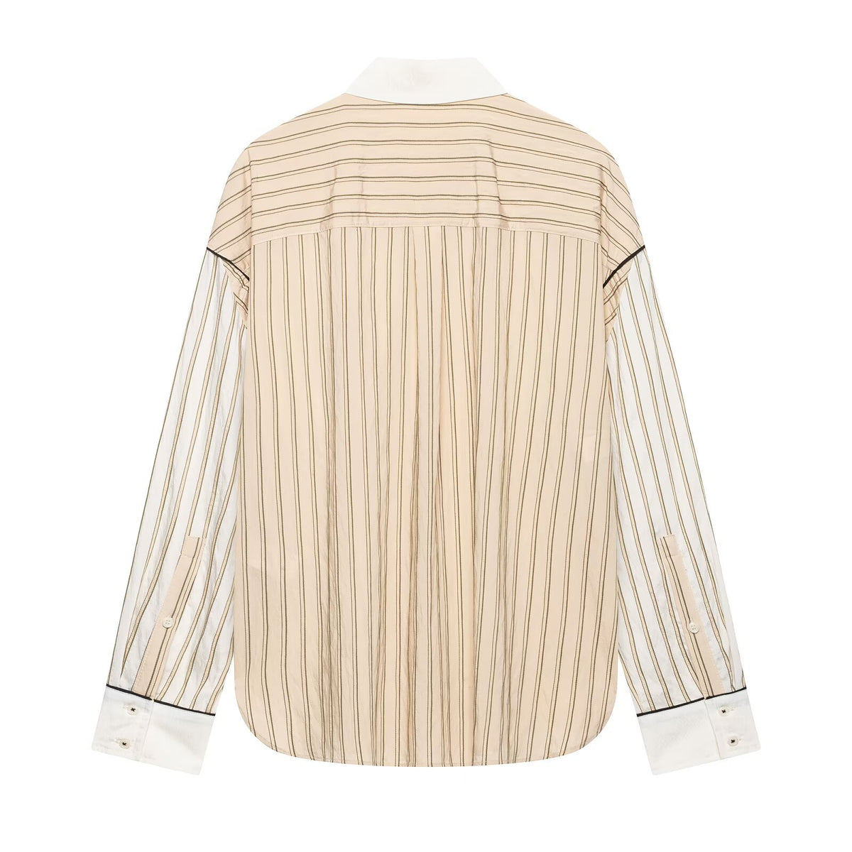 Color blocking lapel striped shirt+pants set